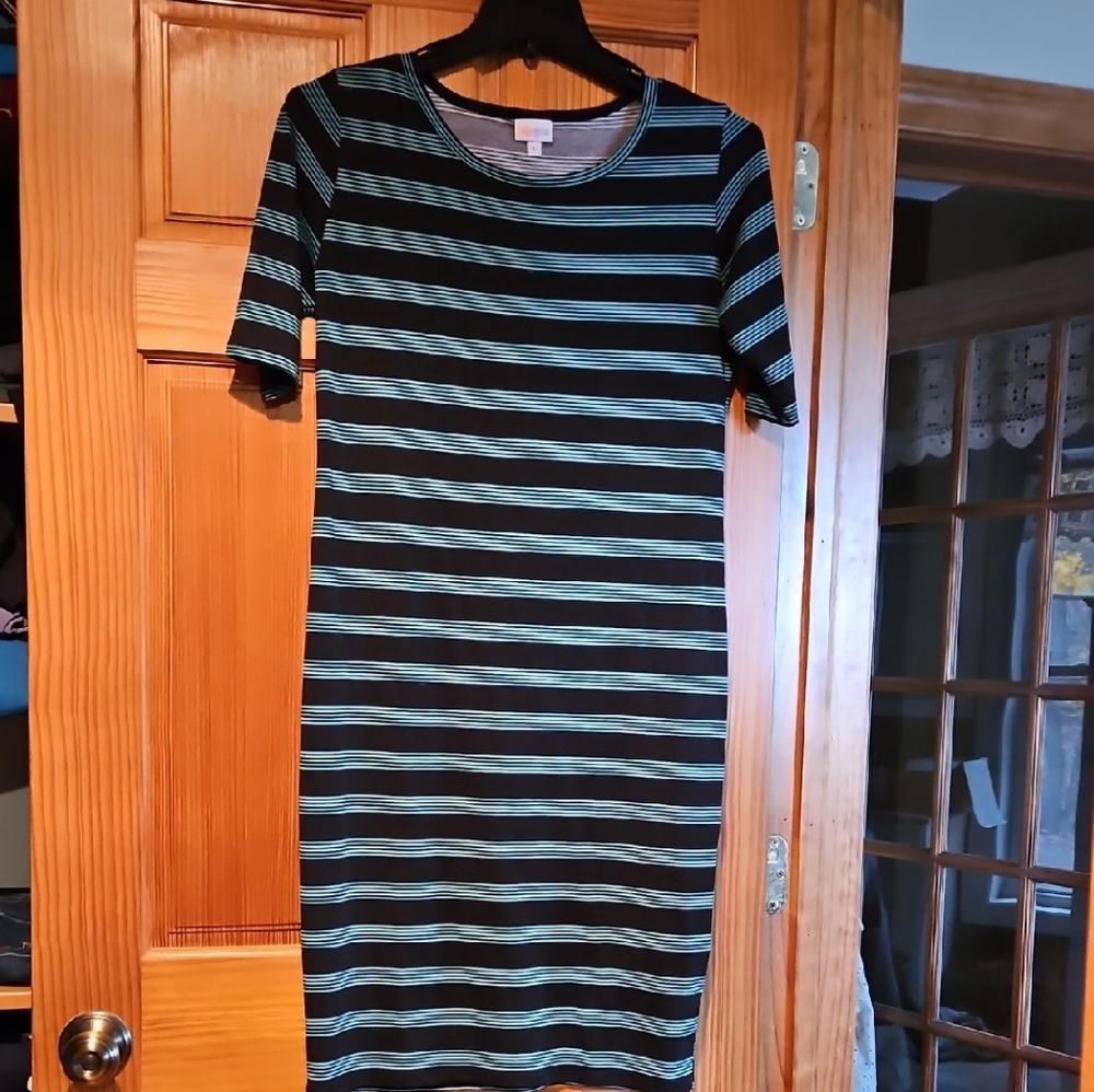 LuLaRoe Striped Black and Turquoise Julia Women's Dress